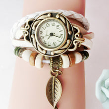 Load image into Gallery viewer, HAORUI Women Watches Top Brand Luxury Quartz Watch Wristwatches Bracelet Leaf Pendant Leather band clock reloj mujer relogio