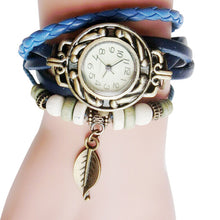 Load image into Gallery viewer, HAORUI Women Watches Top Brand Luxury Quartz Watch Wristwatches Bracelet Leaf Pendant Leather band clock reloj mujer relogio