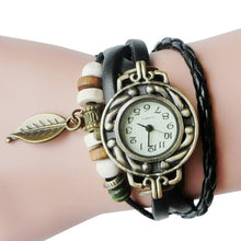 Load image into Gallery viewer, HAORUI Women Watches Top Brand Luxury Quartz Watch Wristwatches Bracelet Leaf Pendant Leather band clock reloj mujer relogio