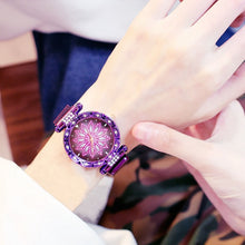 Load image into Gallery viewer, Women Mesh Magnet Buckle Lucky Flower Watches + bracelet set Luxury Ladies Rhinestone Quartz Watch Starry sky Relogio Feminino
