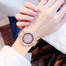 Load image into Gallery viewer, Women Mesh Magnet Buckle Lucky Flower Watches + bracelet set Luxury Ladies Rhinestone Quartz Watch Starry sky Relogio Feminino
