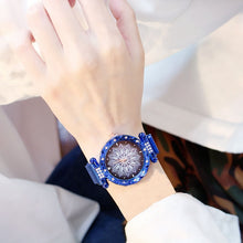 Load image into Gallery viewer, Women Mesh Magnet Buckle Lucky Flower Watches + bracelet set Luxury Ladies Rhinestone Quartz Watch Starry sky Relogio Feminino
