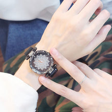 Load image into Gallery viewer, Women Mesh Magnet Buckle Lucky Flower Watches + bracelet set Luxury Ladies Rhinestone Quartz Watch Starry sky Relogio Feminino
