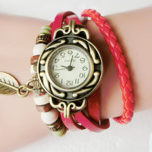 Load image into Gallery viewer, HAORUI Women Watches Top Brand Luxury Quartz Watch Wristwatches Bracelet Leaf Pendant Leather band clock reloj mujer relogio

